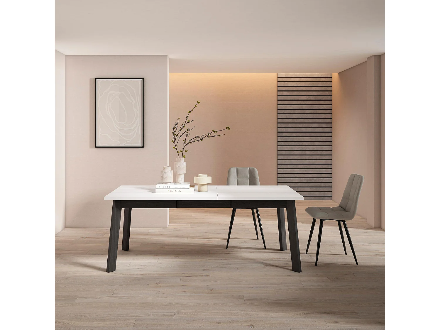 Table à manger, 194x90x75cm, Pour 10 personnes, Pieds en bois, Blanc