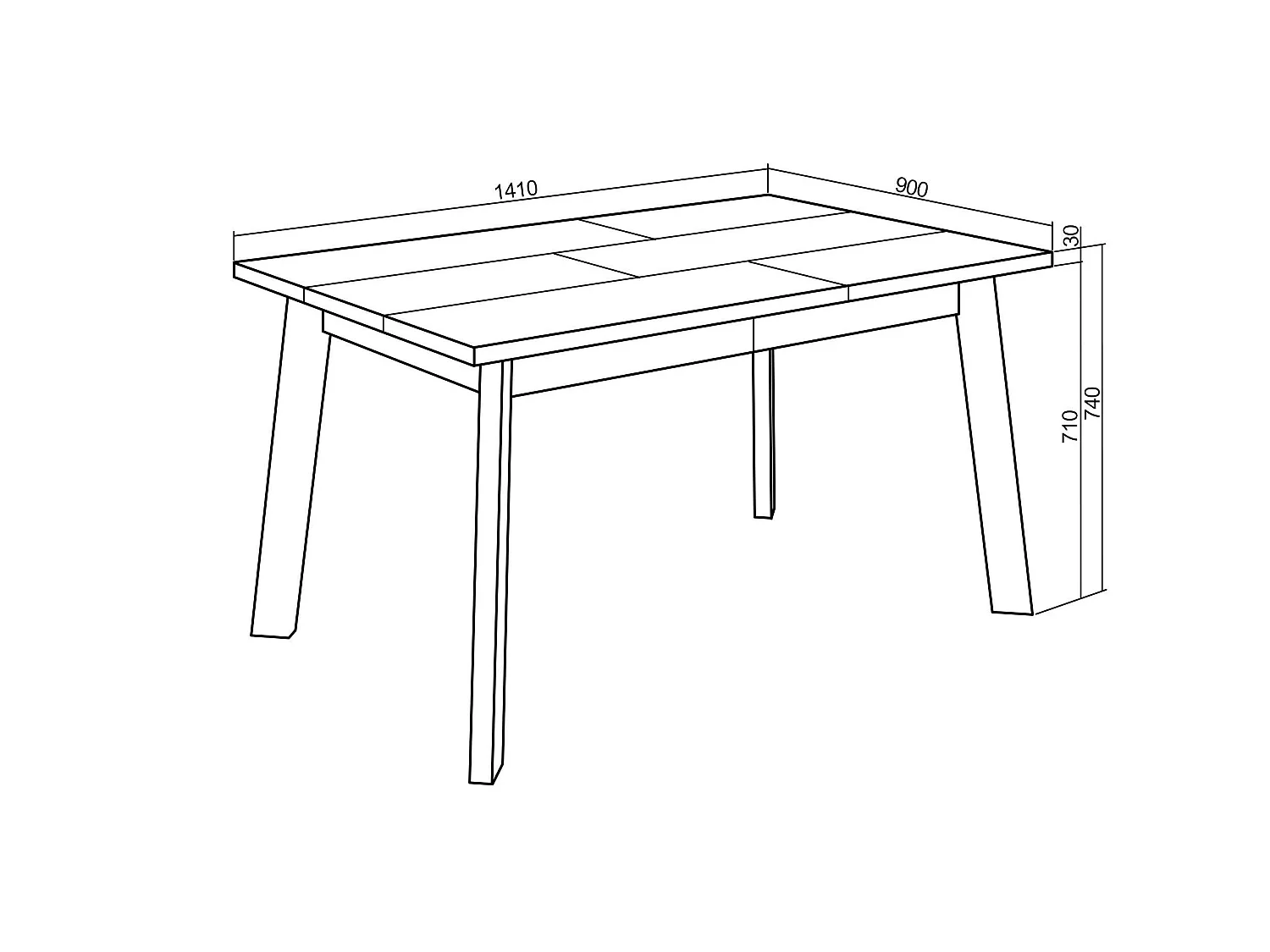 Table à manger, 140x90x75cm, Pour 6 personnes, Pieds en bois, Blanc