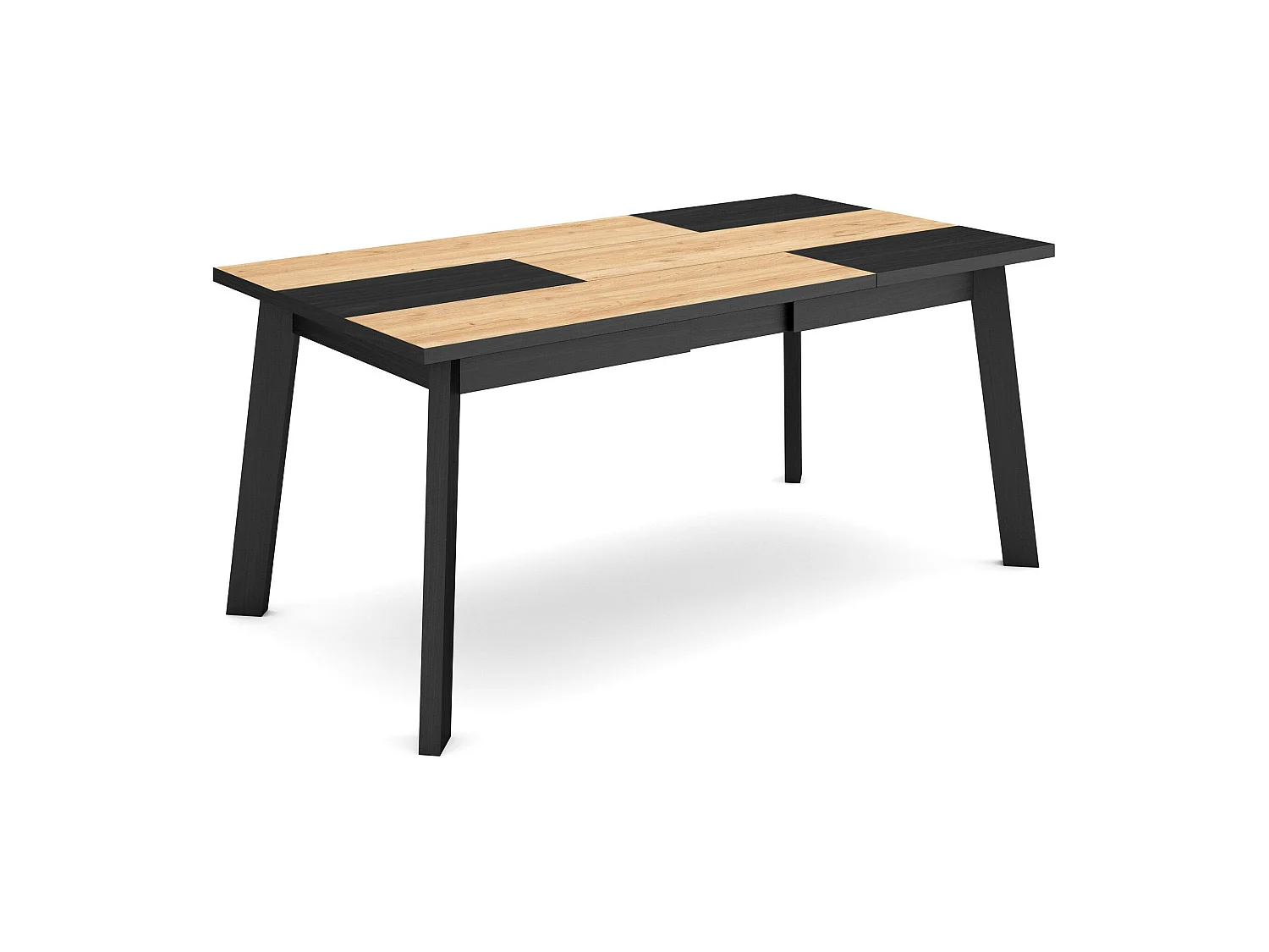 Table à manger, 167x90x75cm, Pour 8 personnes, Pieds en bois, Chêne et noir