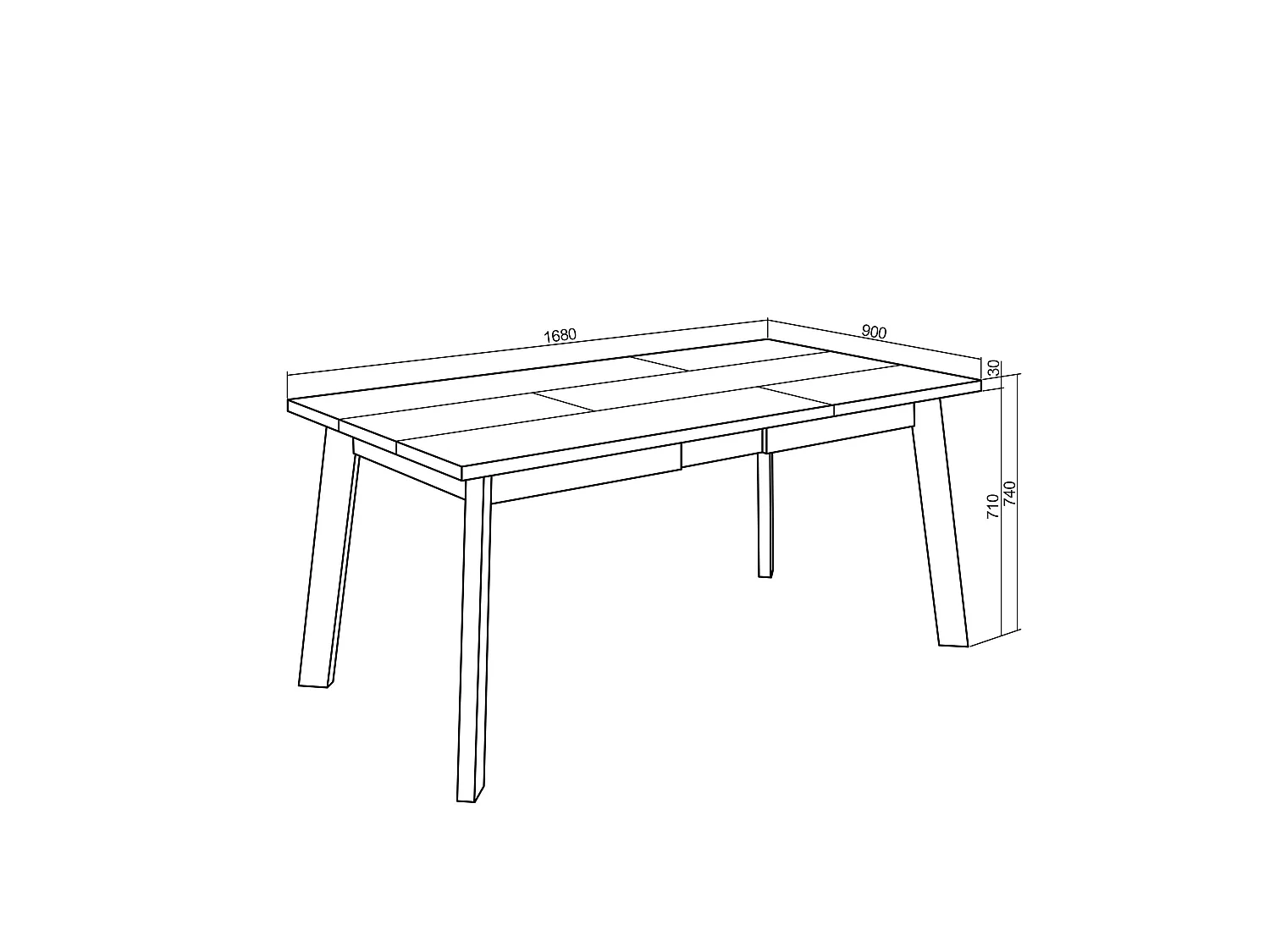 Eettafel, 167x90x75cm, Voor 8 personen, Houten poten, Eiken/Zwart