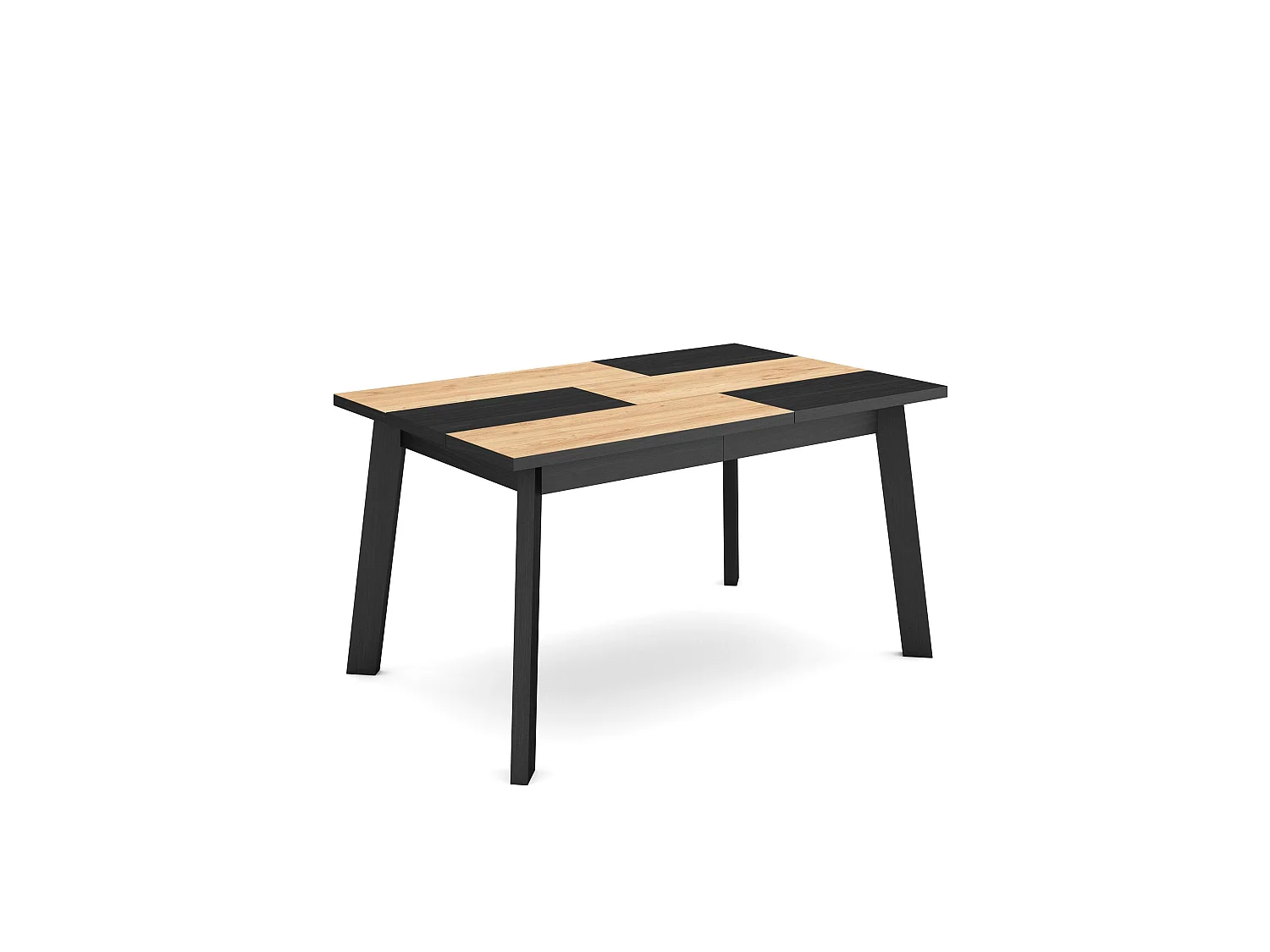 Table à manger, 140x90x75cm, Pour 6 personnes, Pieds en bois, Chêne et noir