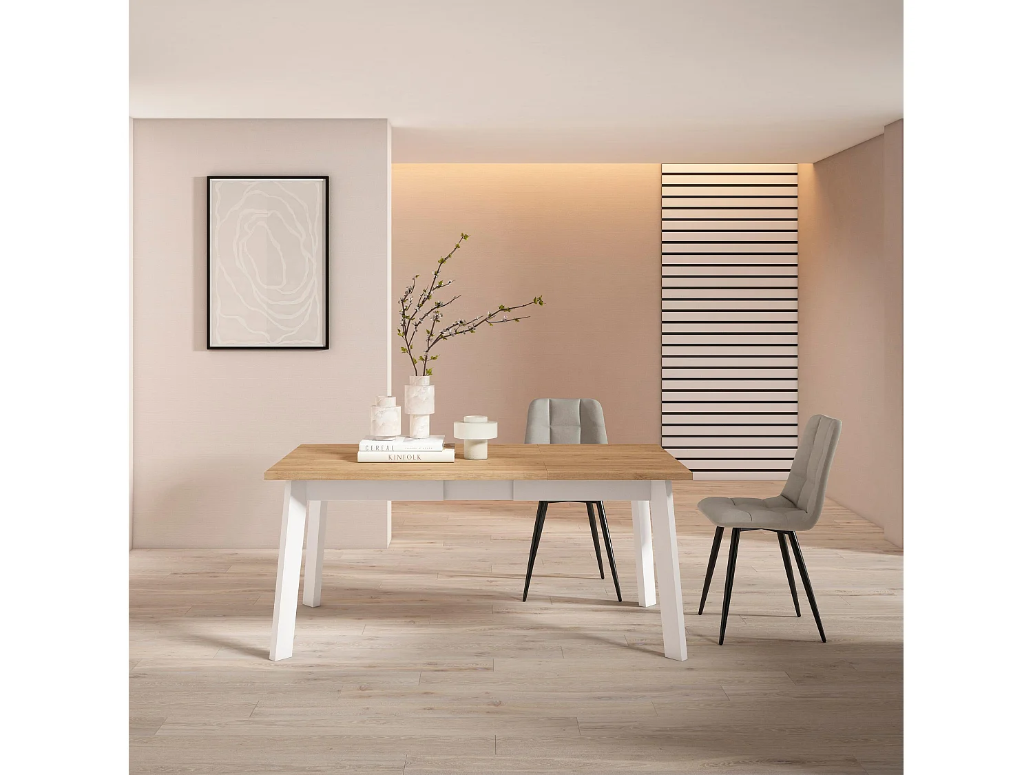 Eettafel, 167x90x75cm, Voor 8 personen, Houten poten, Eiken