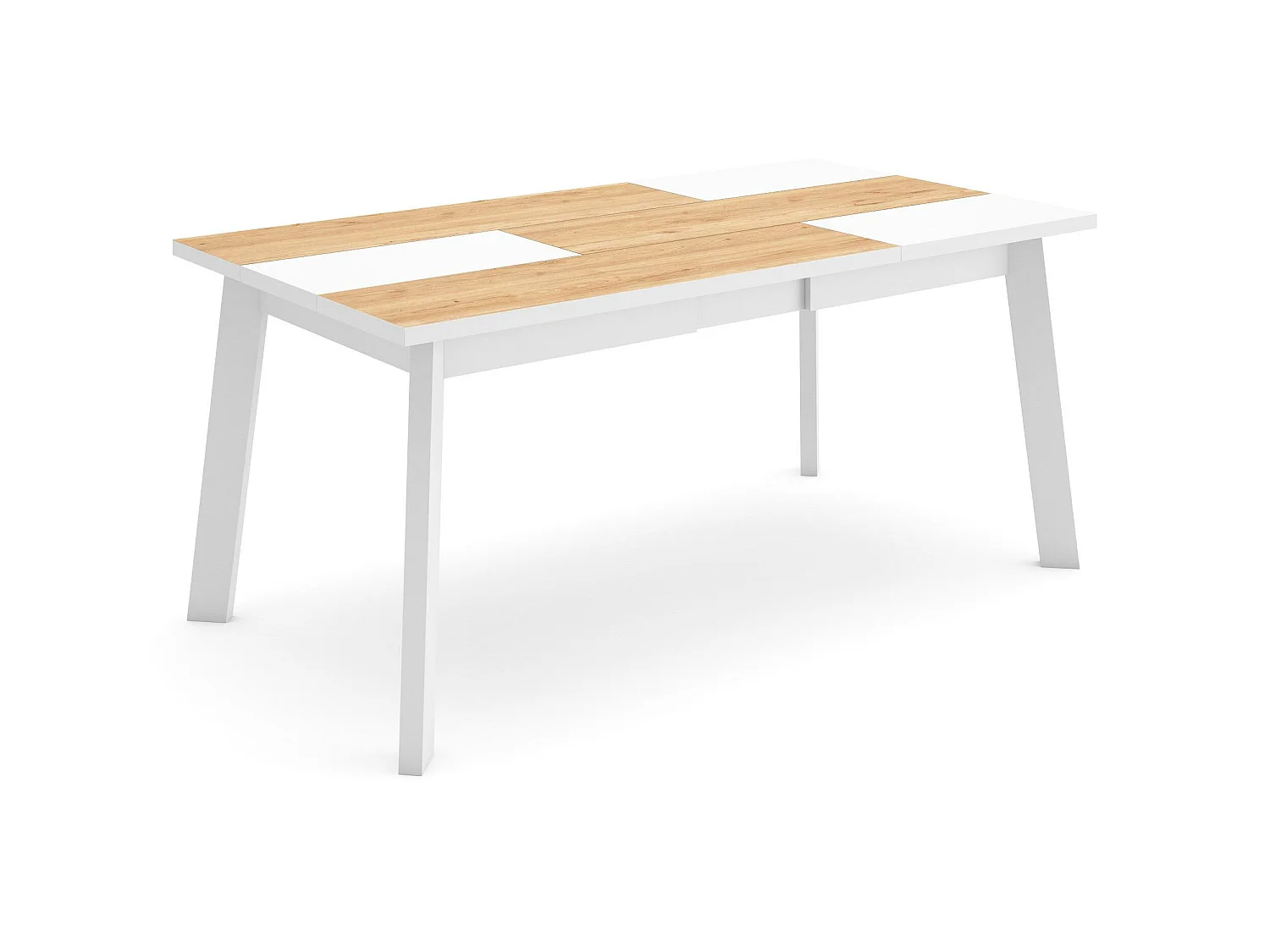 Table à manger, 167x90x75cm, Pour 8 personnes, Pieds en bois, Chêne et blanc