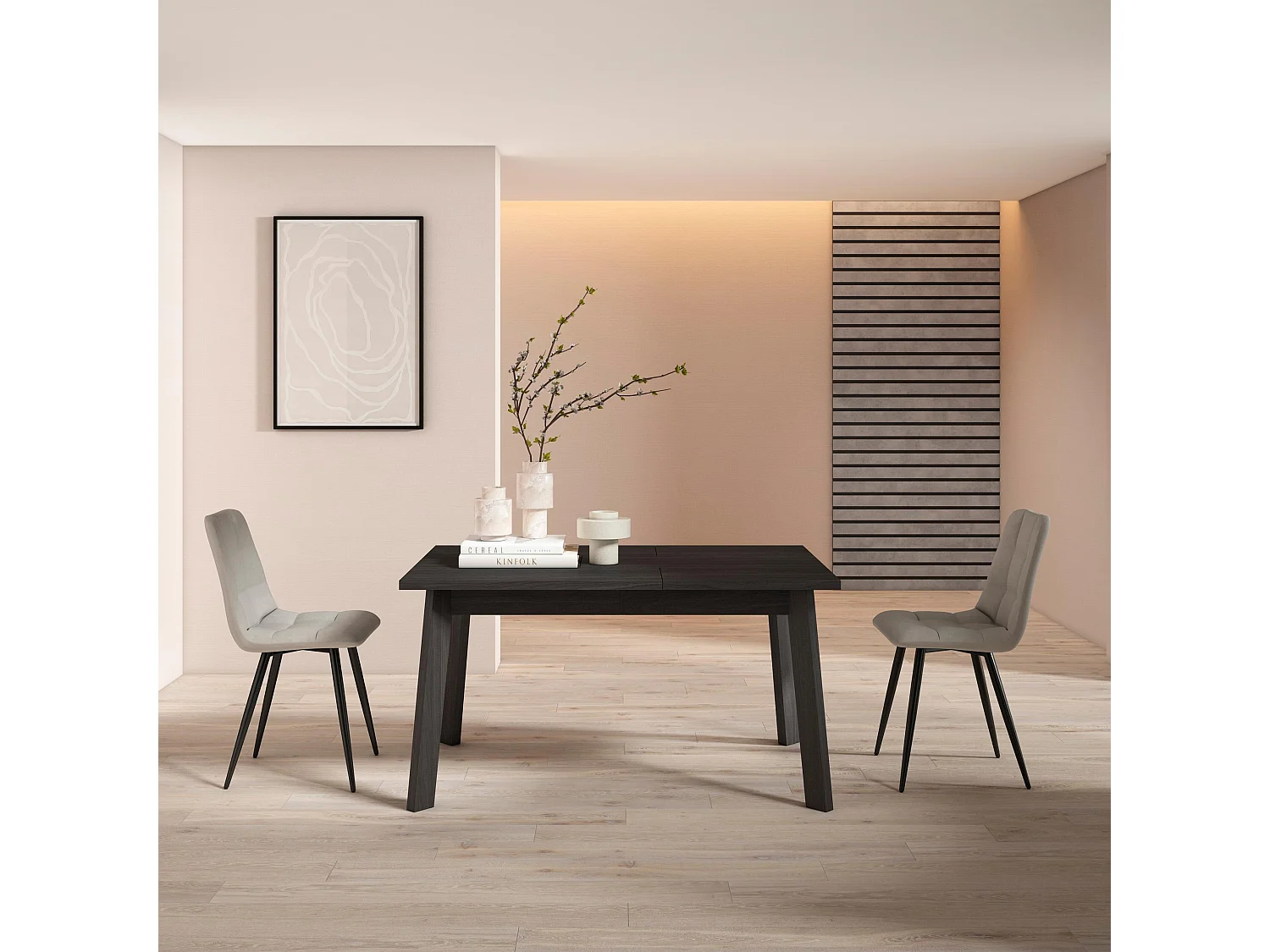 Table à manger, 140x90x75cm, Pour 6 personnes, Pieds en bois, Noir