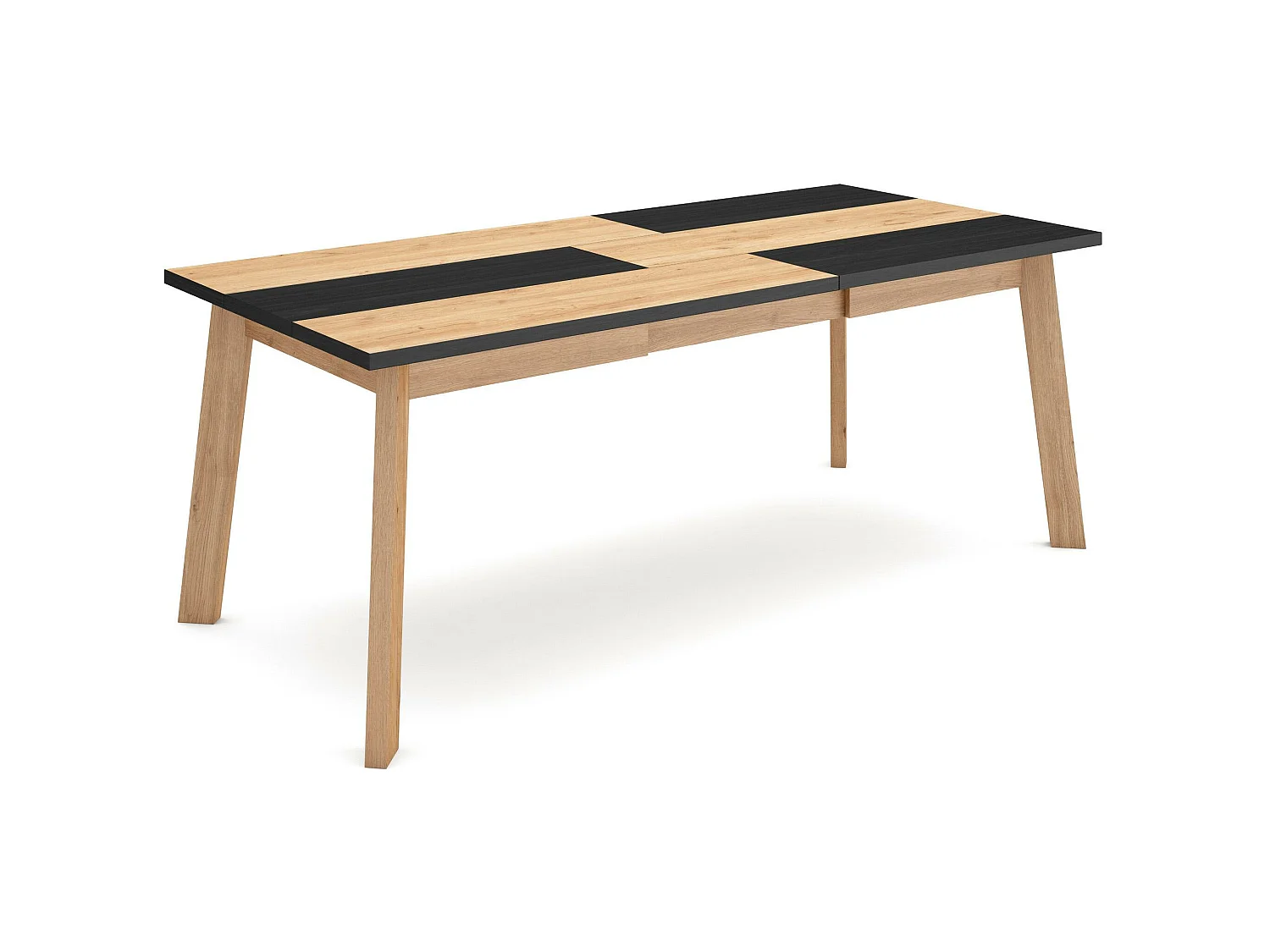Table à manger, 194x90x75cm, Pour 10 personnes, Pieds en bois, Chêne et noir
