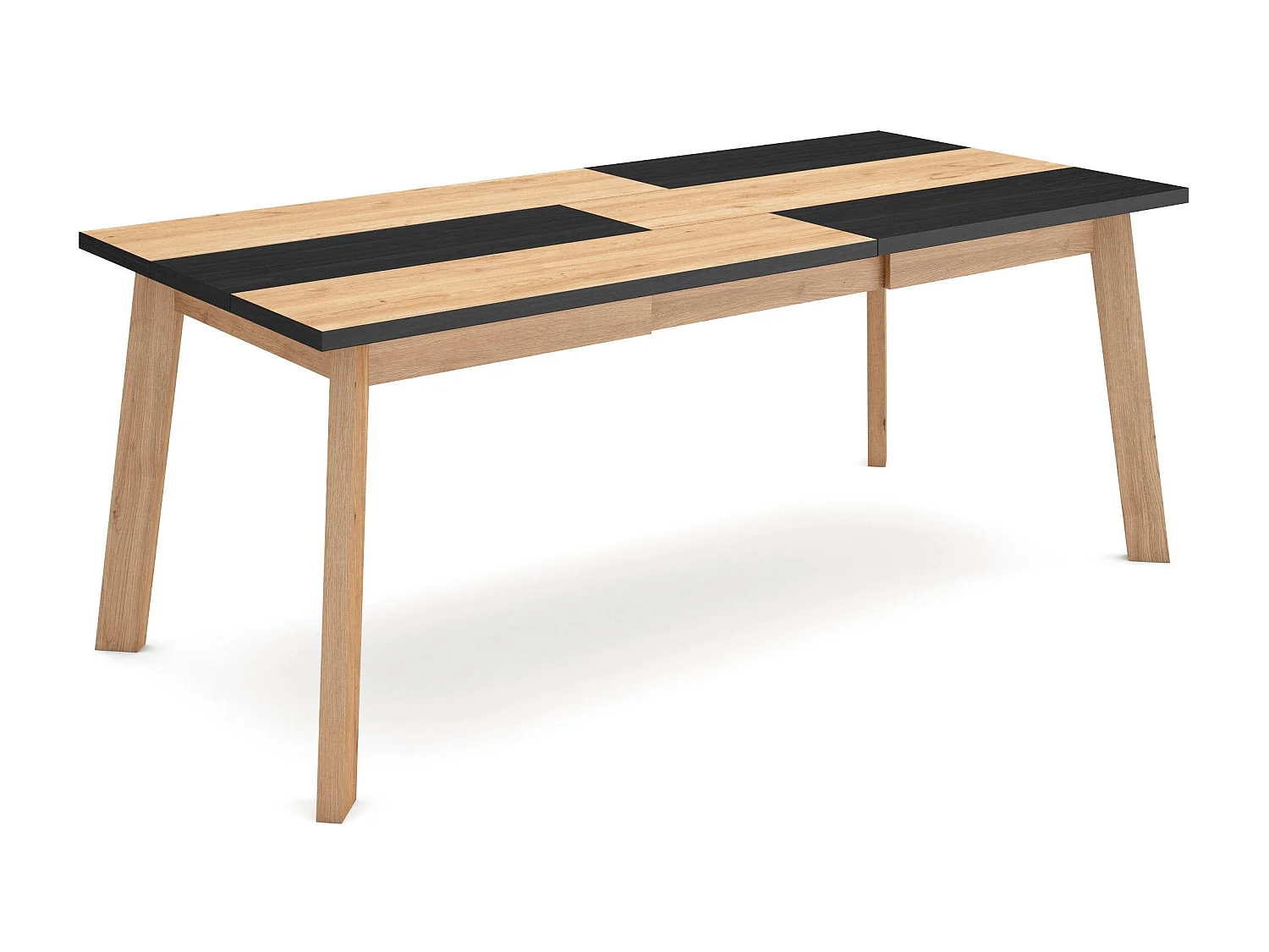 Table à manger, 194x90x75cm, Pour 10 personnes, Pieds en bois, Chêne et noir