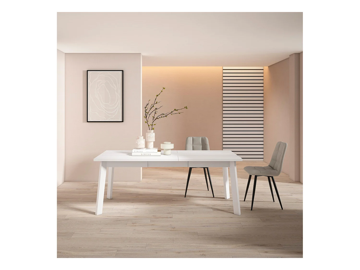 Table à manger, 194x90x75cm, Pour 10 personnes, Pieds en bois, Blanc