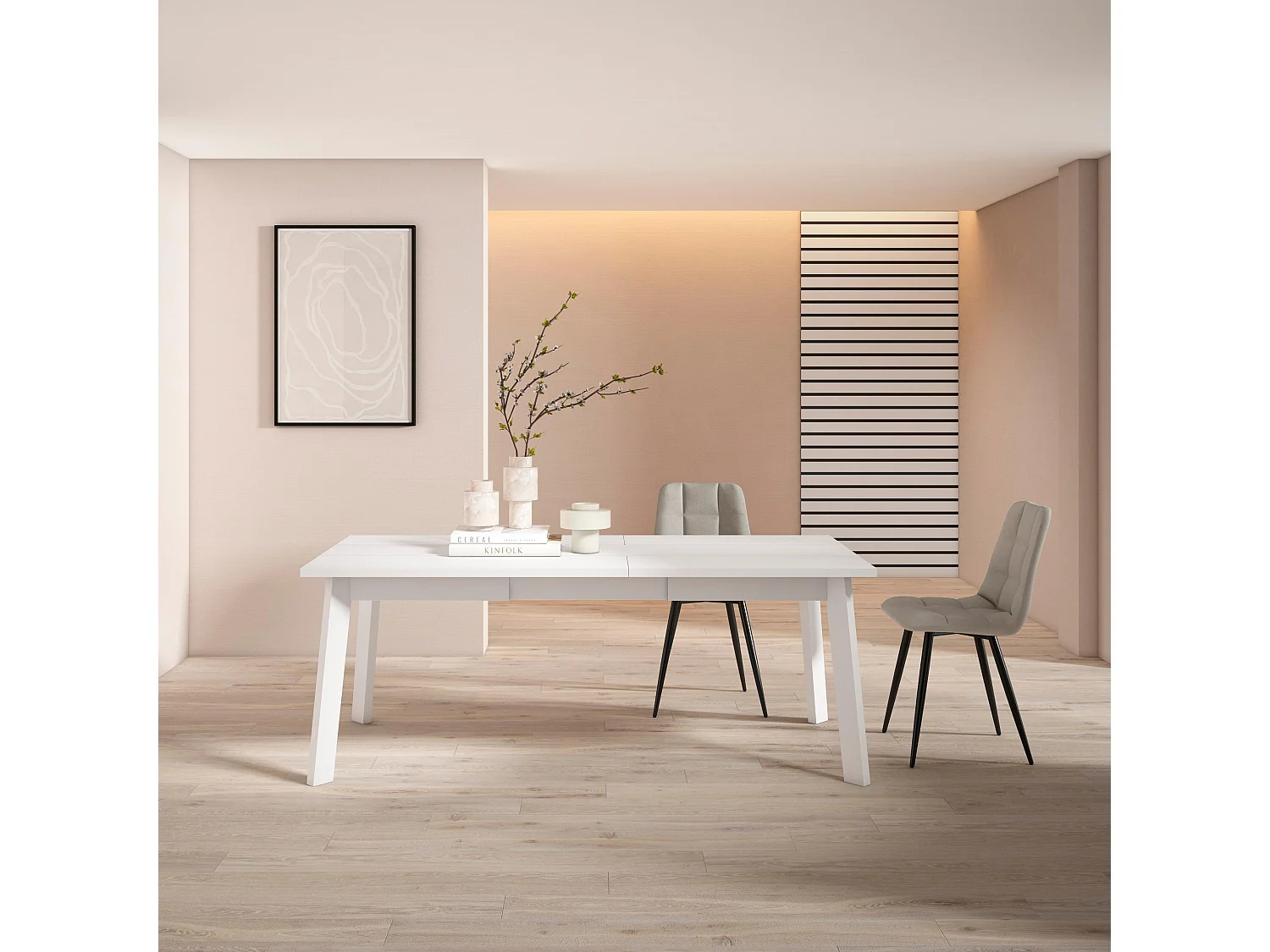 Table à manger, 194x90x75cm, Pour 10 personnes, Pieds en bois, Blanc