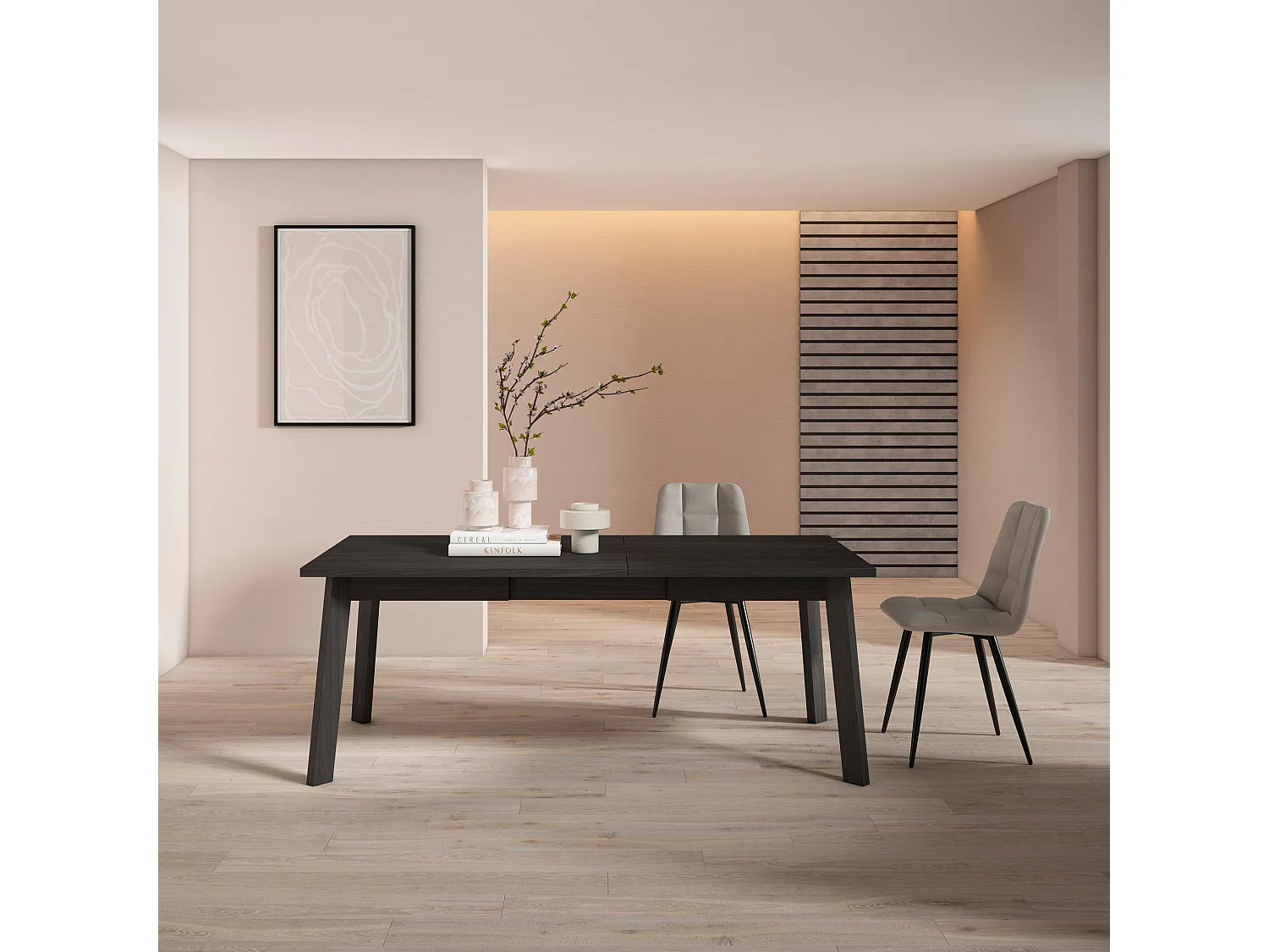 Eettafel, 194x90x75cm, Voor 10 personen, Houten poten, Zwart