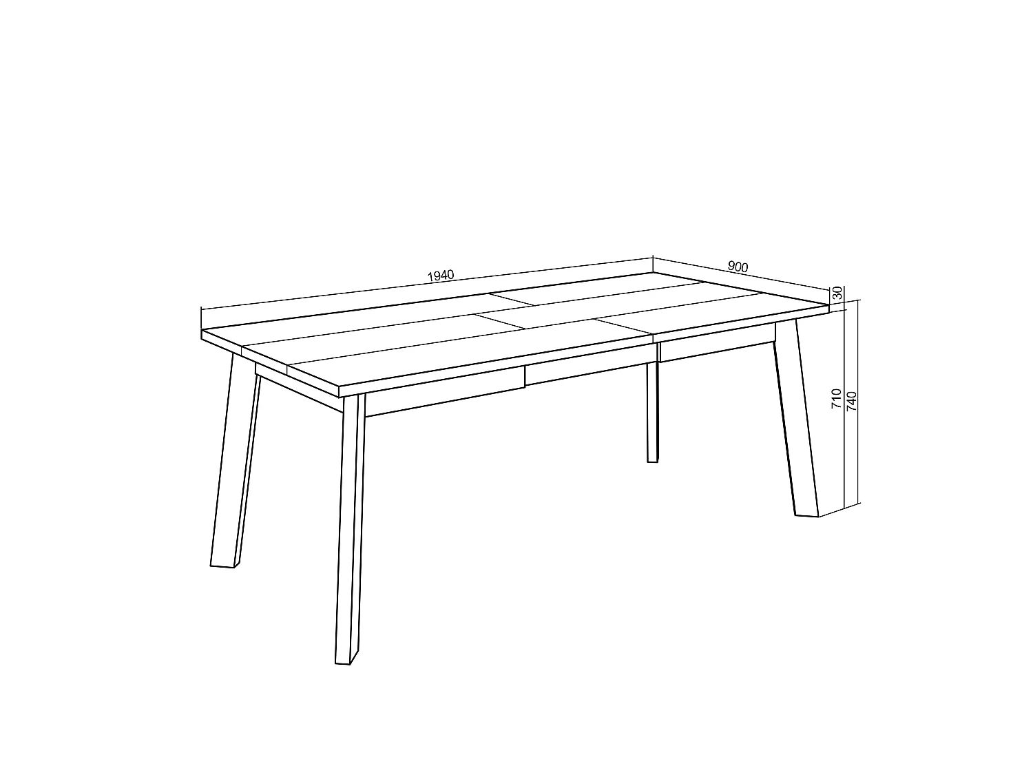 Eettafel, 194x90x75cm, Voor 10 personen, Houten poten, Zwart