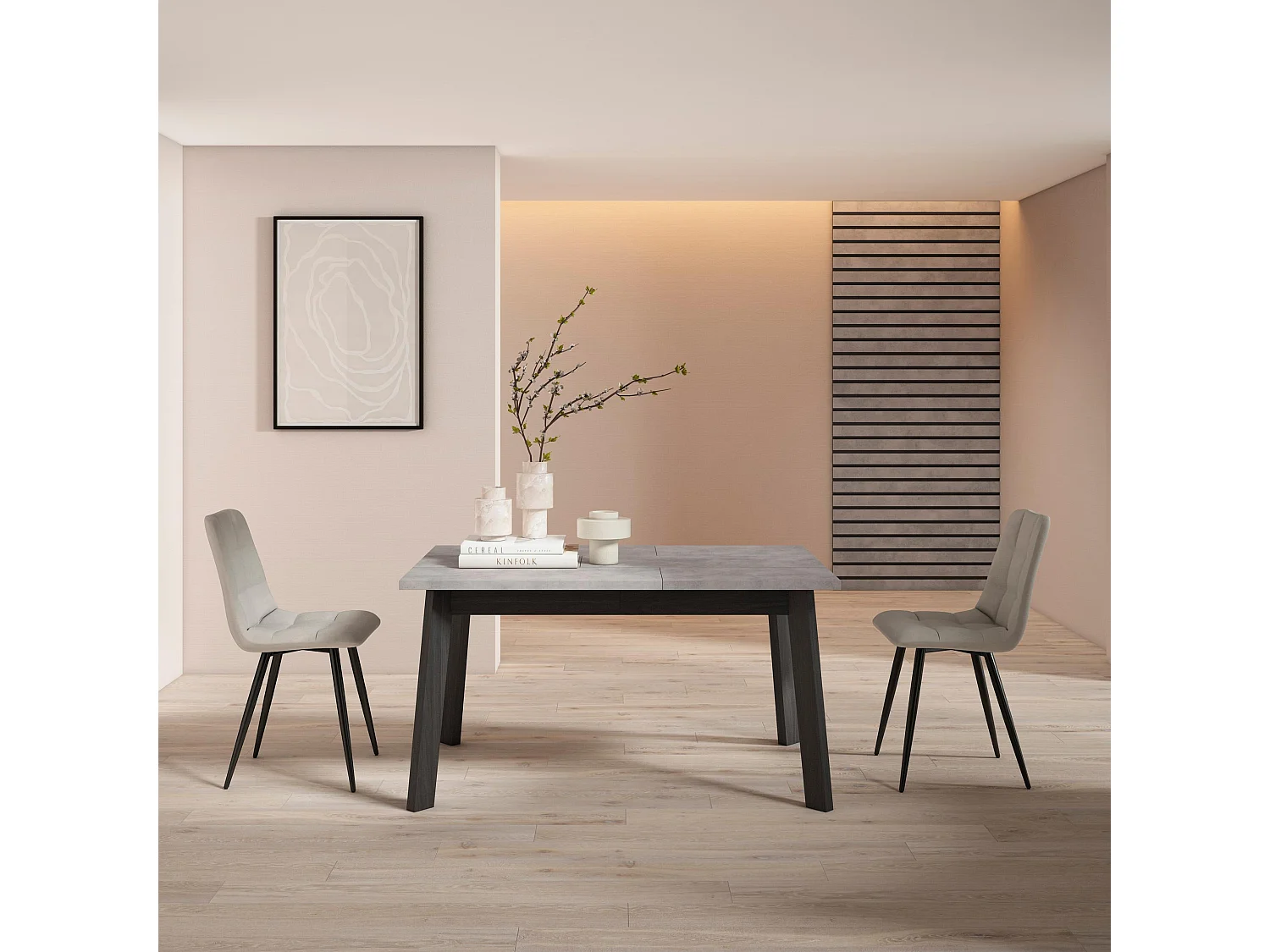 Mesa Comedor, 140x90x75cm, Para 6 comensales, Patas de madera, Cemento