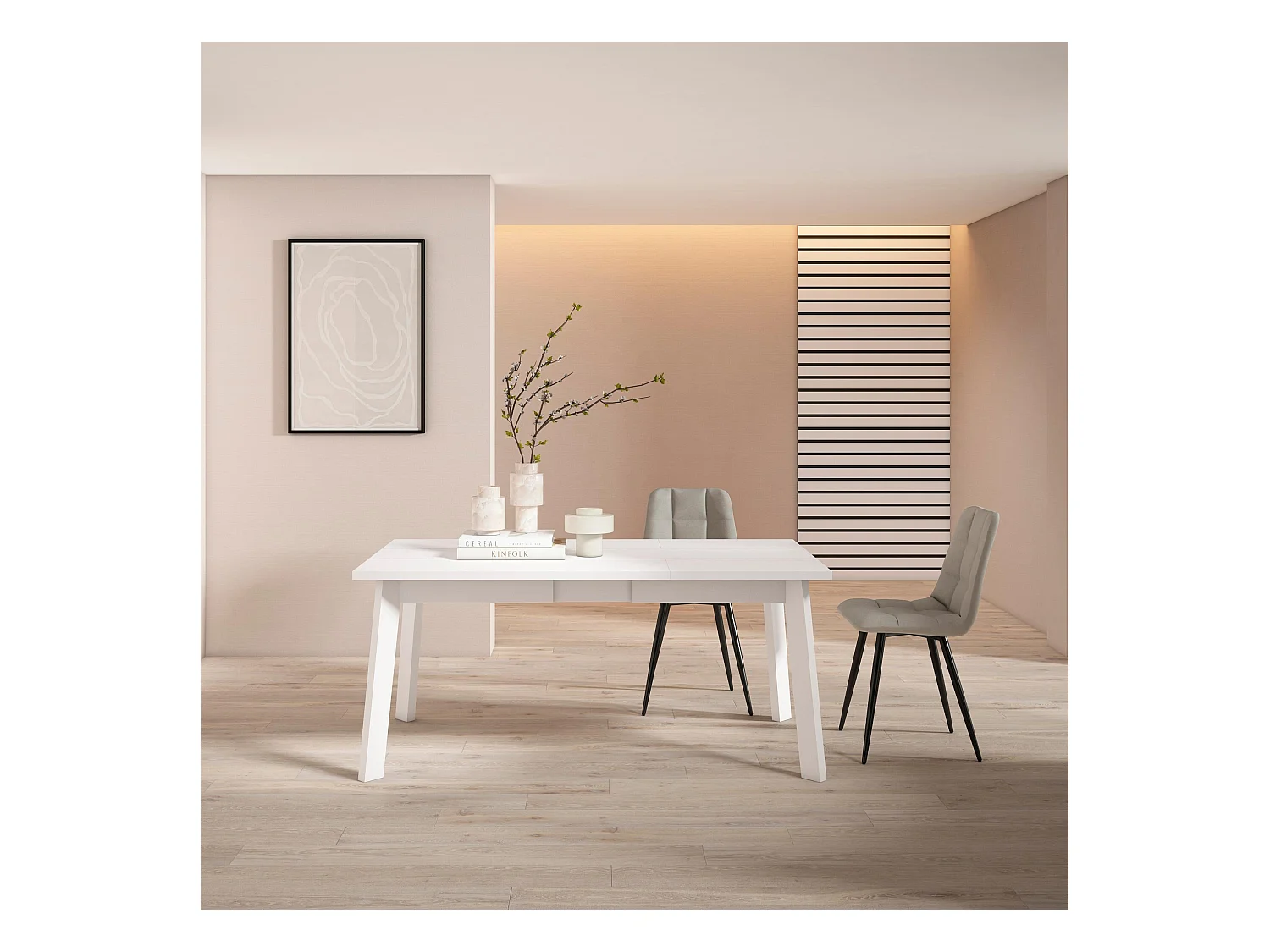 Table à manger, 167x90x75cm, Pour 8 personnes, Pieds en bois, Blanc