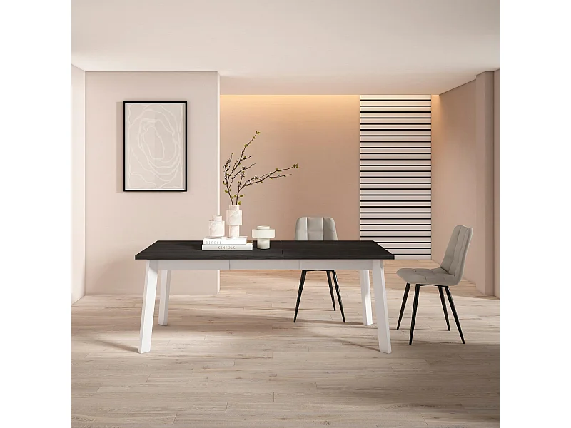 Mesa Sala de Jantar, 194x90x75cm, Para 10 pessoas, Pés de madeira, Preto