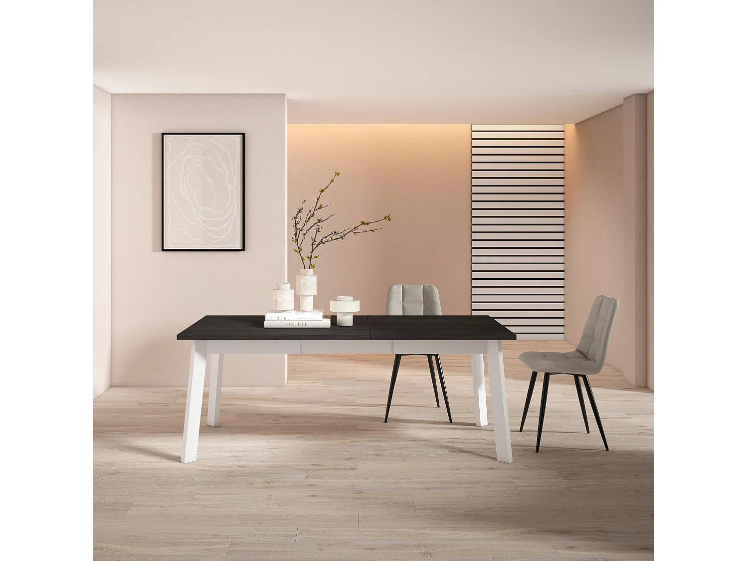 Mesa Comedor, 194x90x75cm, Para 10 Comensales, Patas de madera, Negro