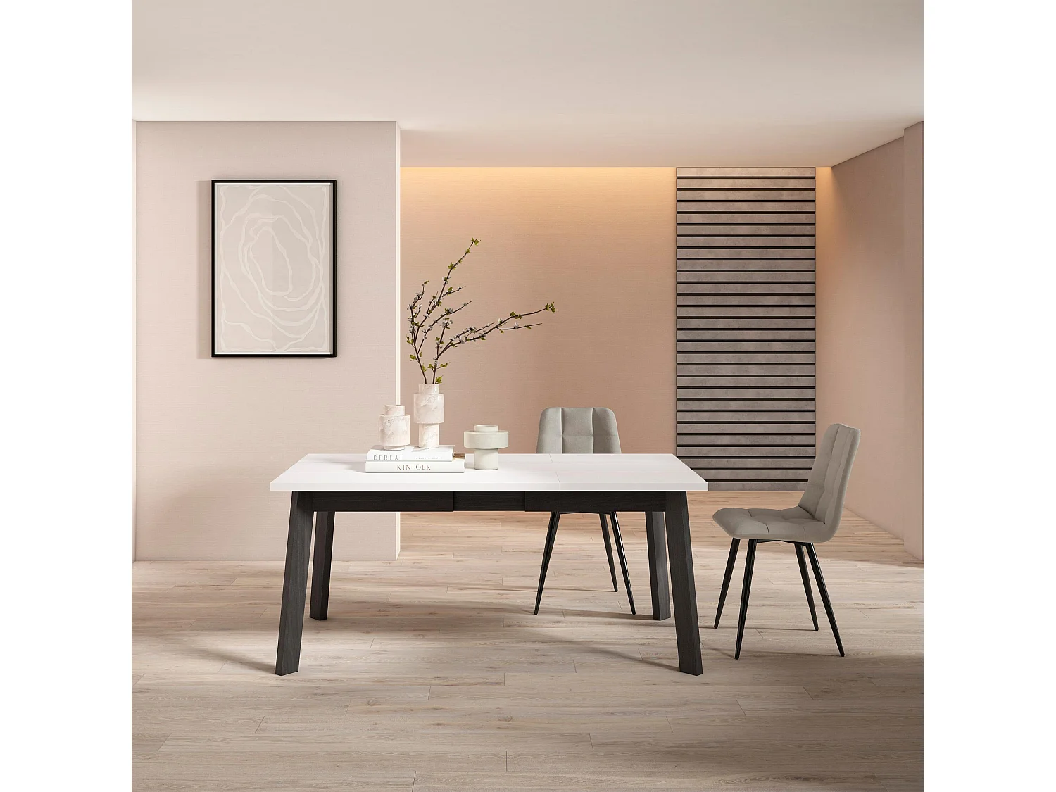 Mesa Sala de Jantar, 167x90x75cm, Para 8 pessoas, Pés de madeira, Branco