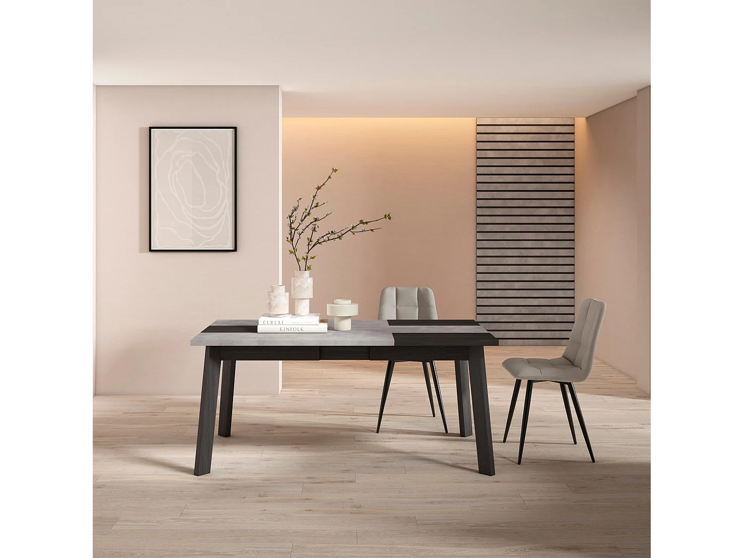 Eettafel, 170, Voor 8 personen, Houten poten, Cement