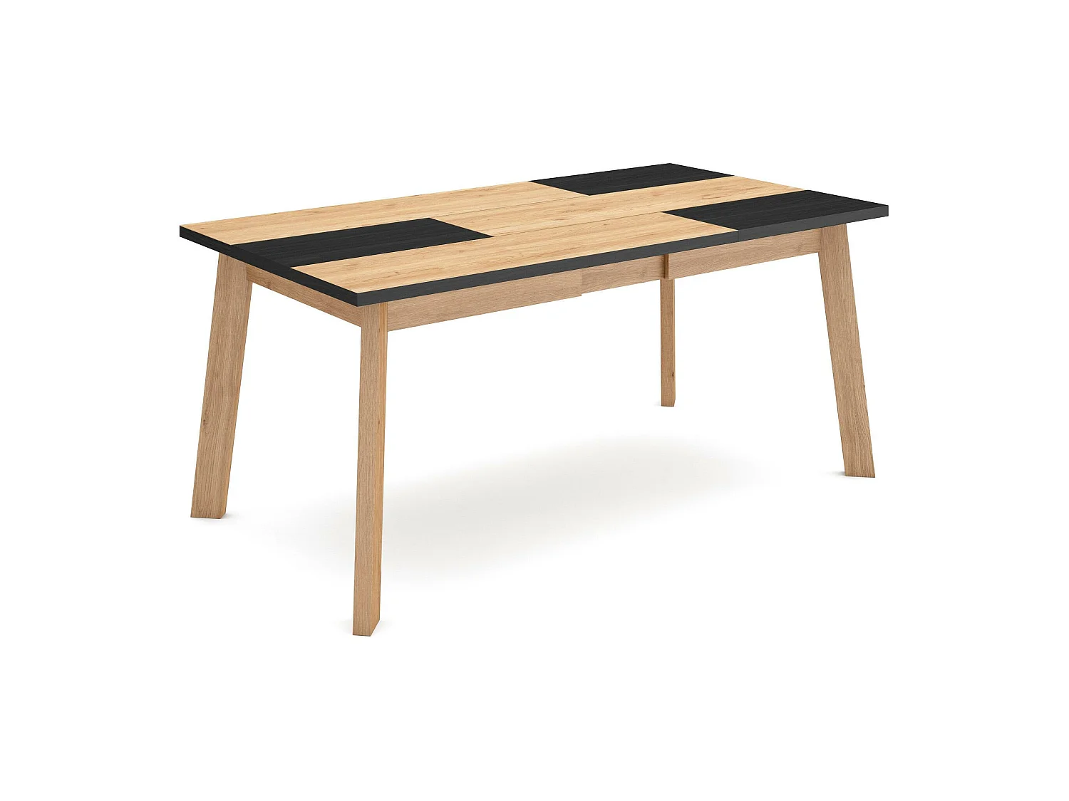 Table à manger, 167x90x75cm, Pour 8 personnes, Pieds en bois, Chêne et noir