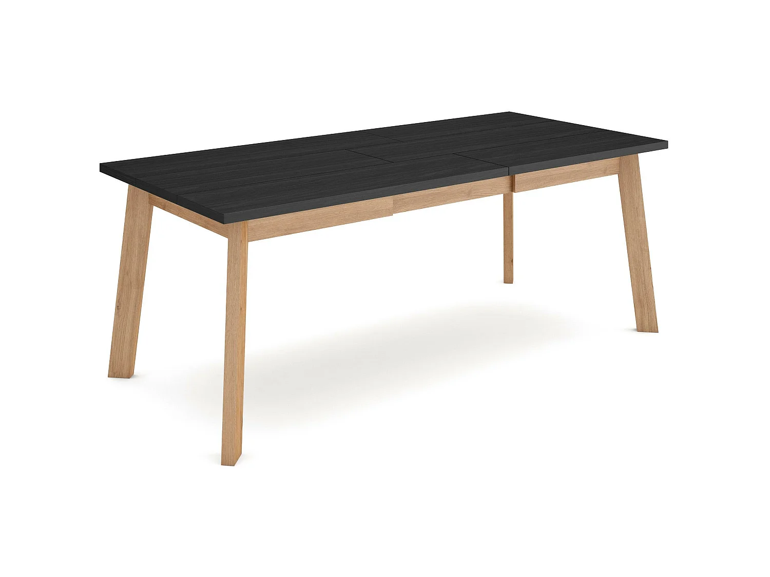 Table à manger, 194x90x75cm, Pour 10 personnes, Pieds en bois, Noir et chêne