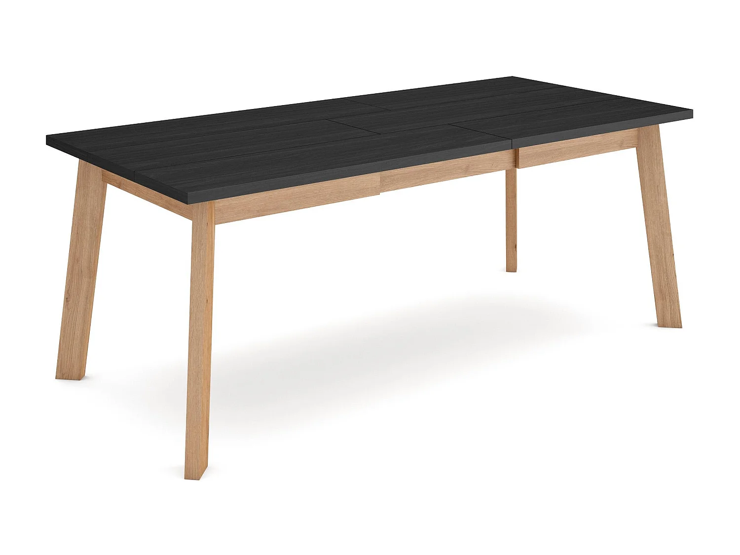 Table à manger, 194x90x75cm, Pour 10 personnes, Pieds en bois, Noir et chêne