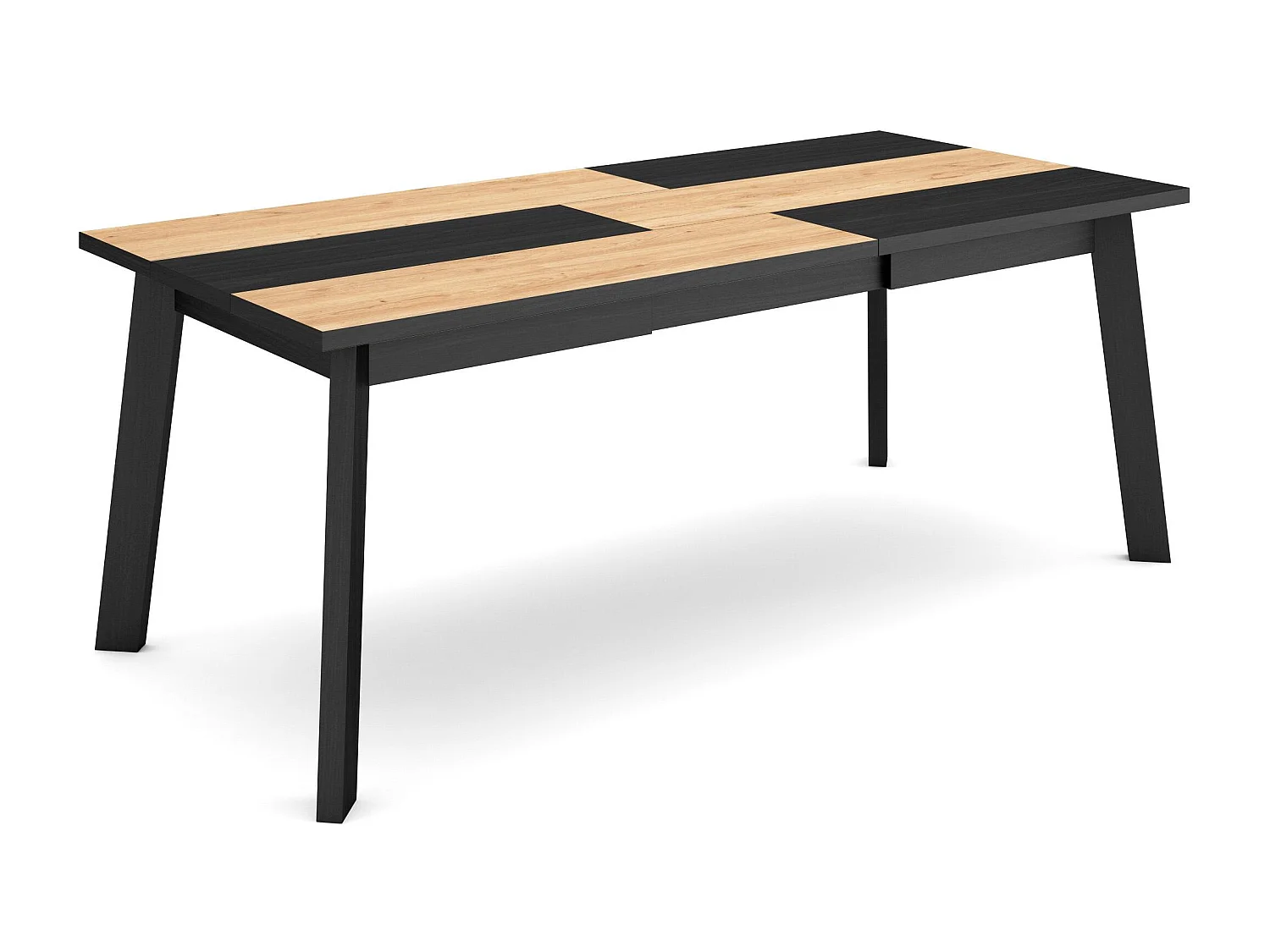 Table à manger, 194x90x75cm, Pour 10 personnes, Pieds en bois, Chêne et noir