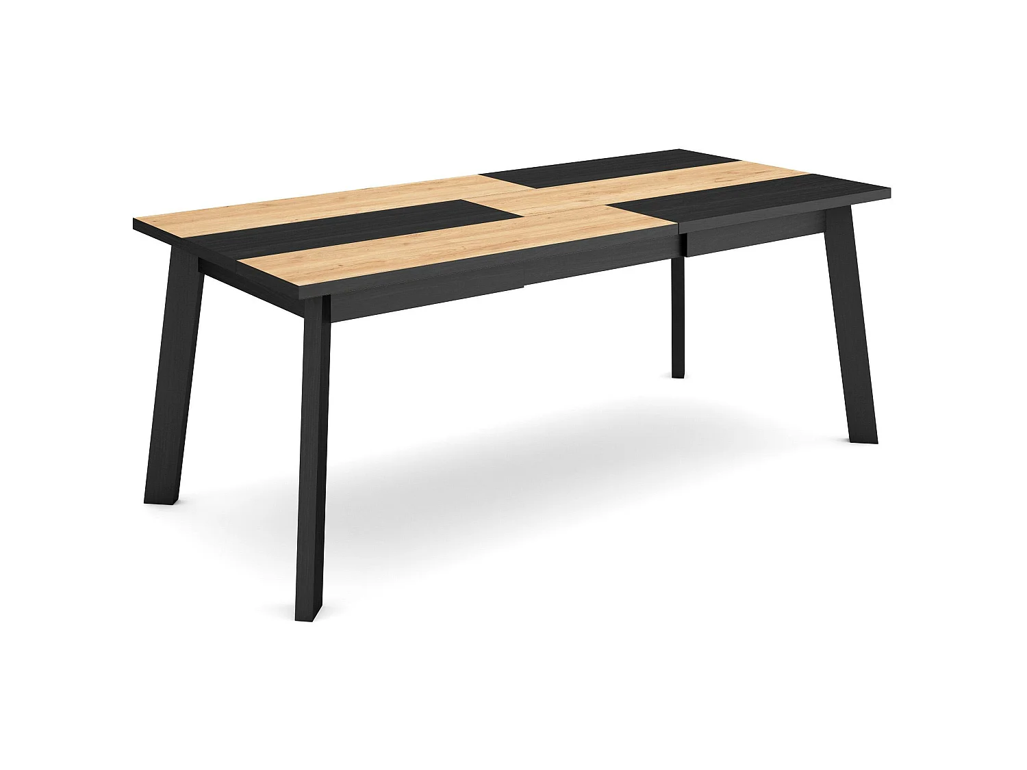 Table à manger, 194x90x75cm, Pour 10 personnes, Pieds en bois, Chêne et noir