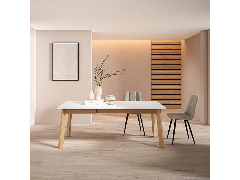 Mesa Sala de Jantar, 194x90x75cm, Para 10 pessoas, Pés de madeira, Branco