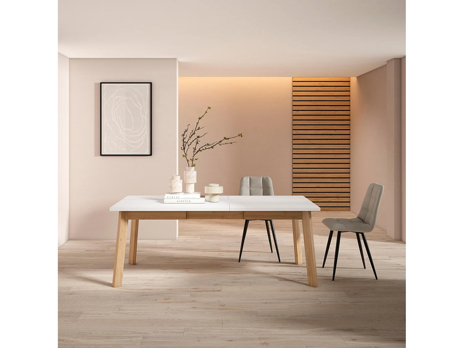 Esszimmertisch , 194x90x75cm, Für 10 Gäste, Hölzerne Beine, Weiß