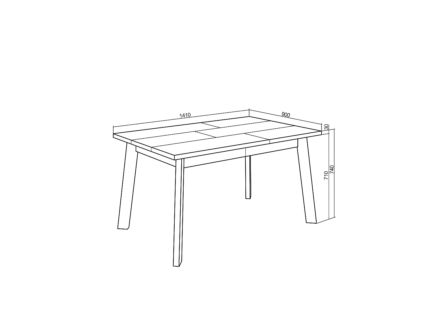 Eettafel, 140x90x75cm, Voor 6 personen, Houten poten, Cement