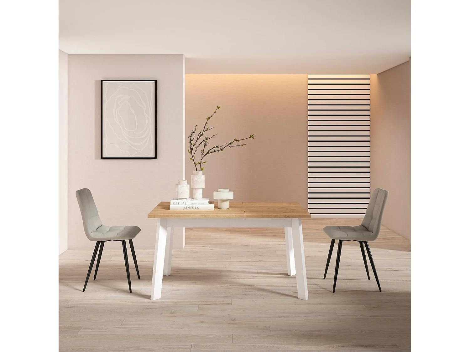 Mesa Comedor, 140x90x75cm, Para 6 comensales, Patas de madera, Roble