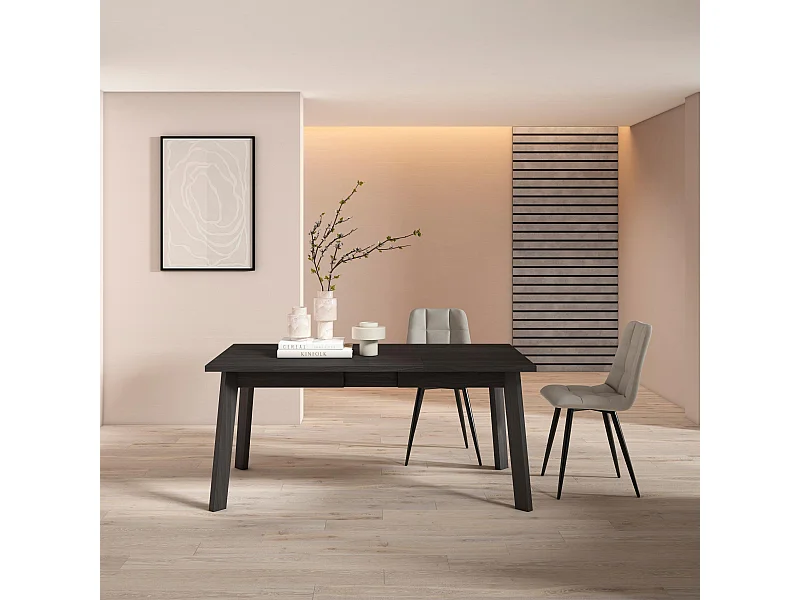 Mesa Sala de Jantar, 167x90x75cm, Para 8 pessoas, Pés de madeira, Preto