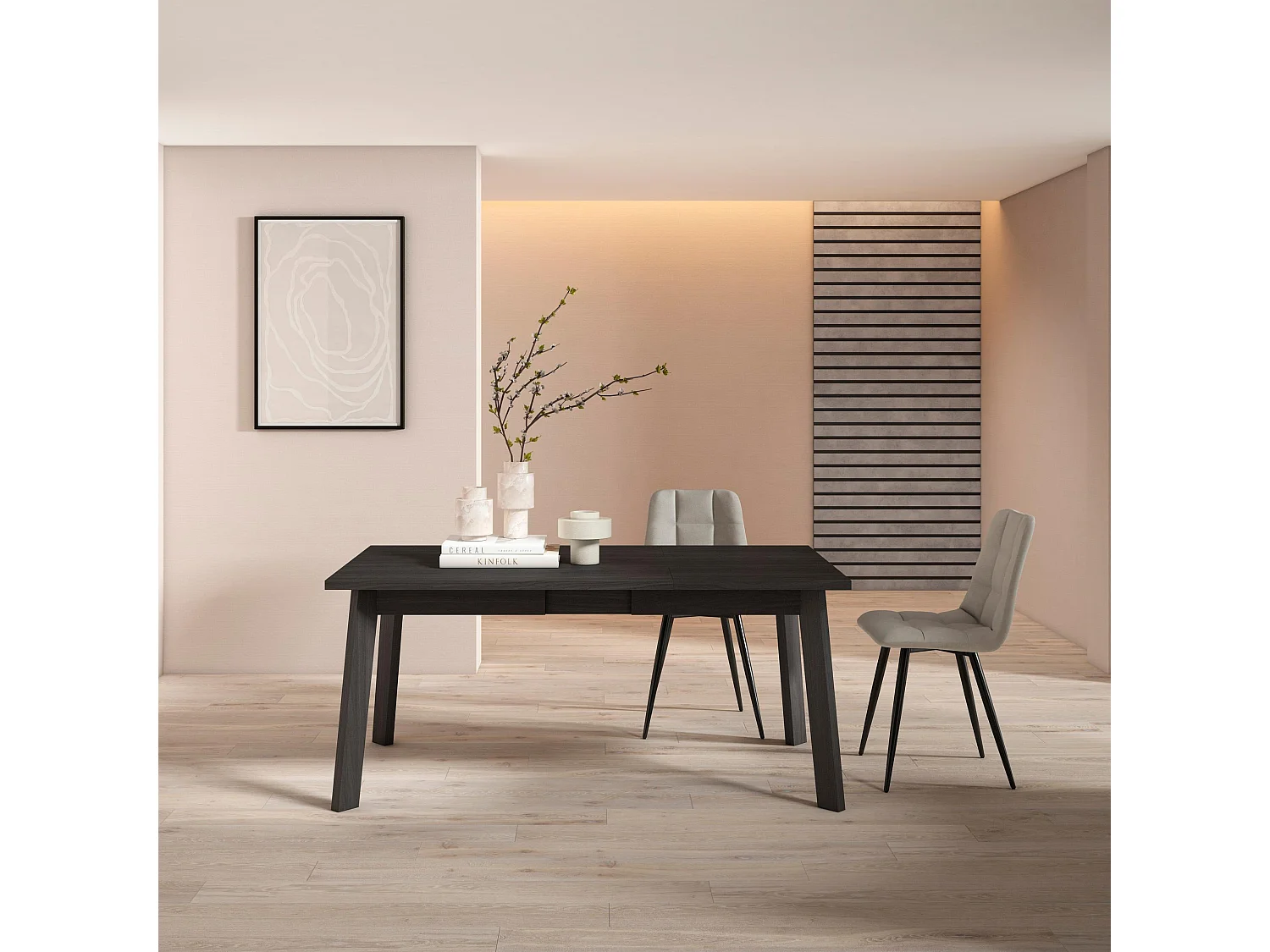 Table à manger, 167x90x75cm, Pour 8 personnes, Pieds en bois, Noir