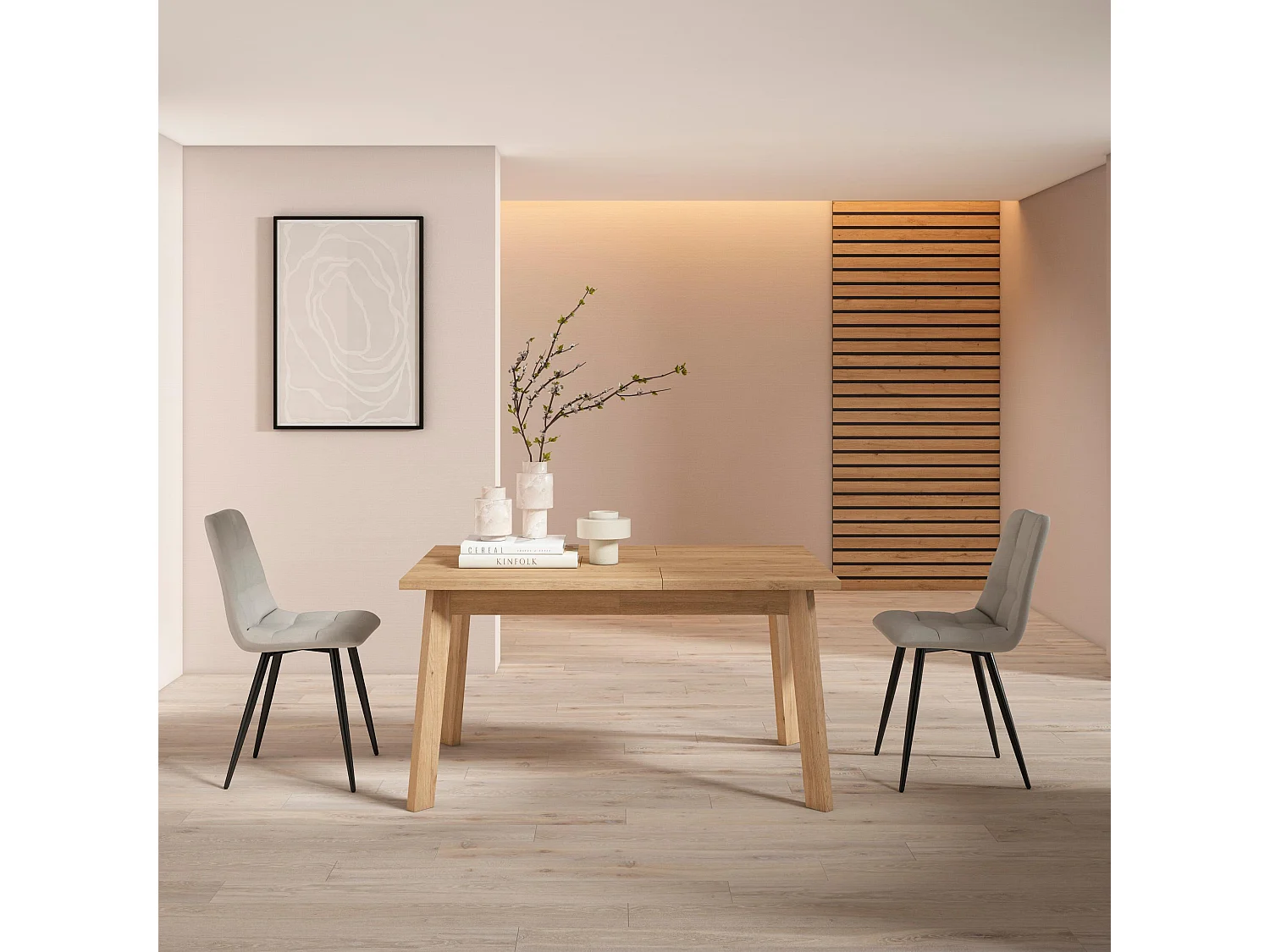 Eettafel, 140x90x75cm, Voor 6 personen, Houten poten, Eiken