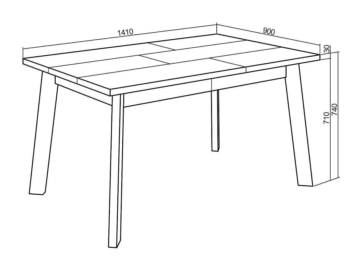 Eettafel, 140x90x75cm, Voor 6 personen, Houten poten, Eiken