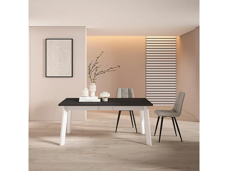 Mesa Sala de Jantar, 167x90x75cm, Para 8 pessoas, Pés de madeira, Preto