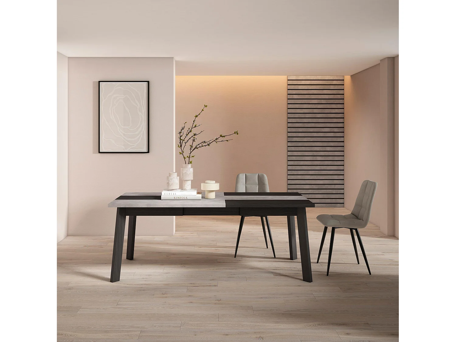 Eettafel, 200, Voor 10 personen, Houten poten, Cement