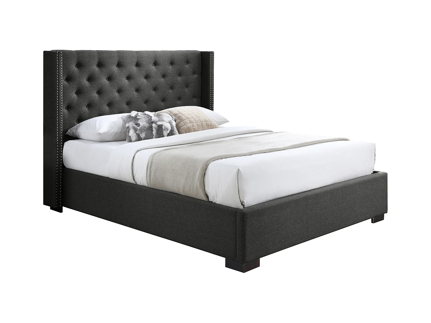 Sengekasse 180 x 200 cm med polstret hodegavl - Stoff - Grå - MASSIMO