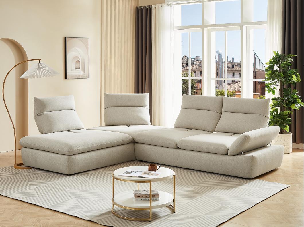 Divano schienale avanti-indietro in Tessuto chiné Beige - Angolo a sinistra - FONDRIANO