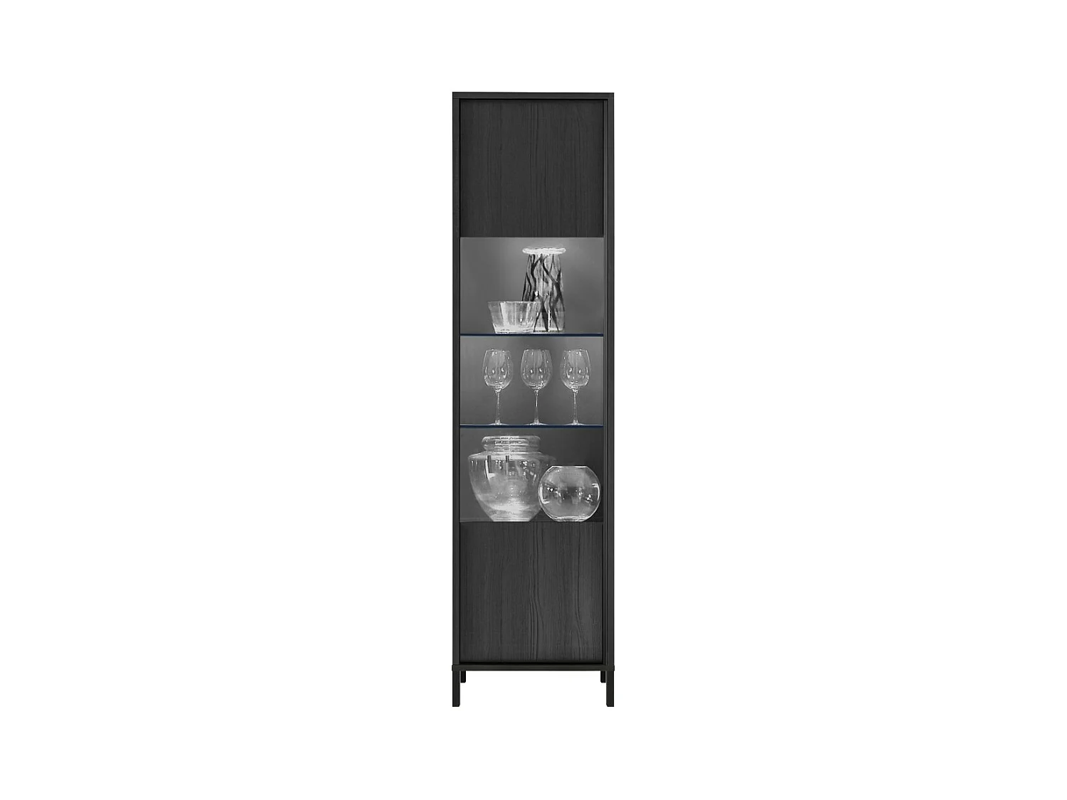 Vitrine 1 porte collection IRON. Coloris chêne noir