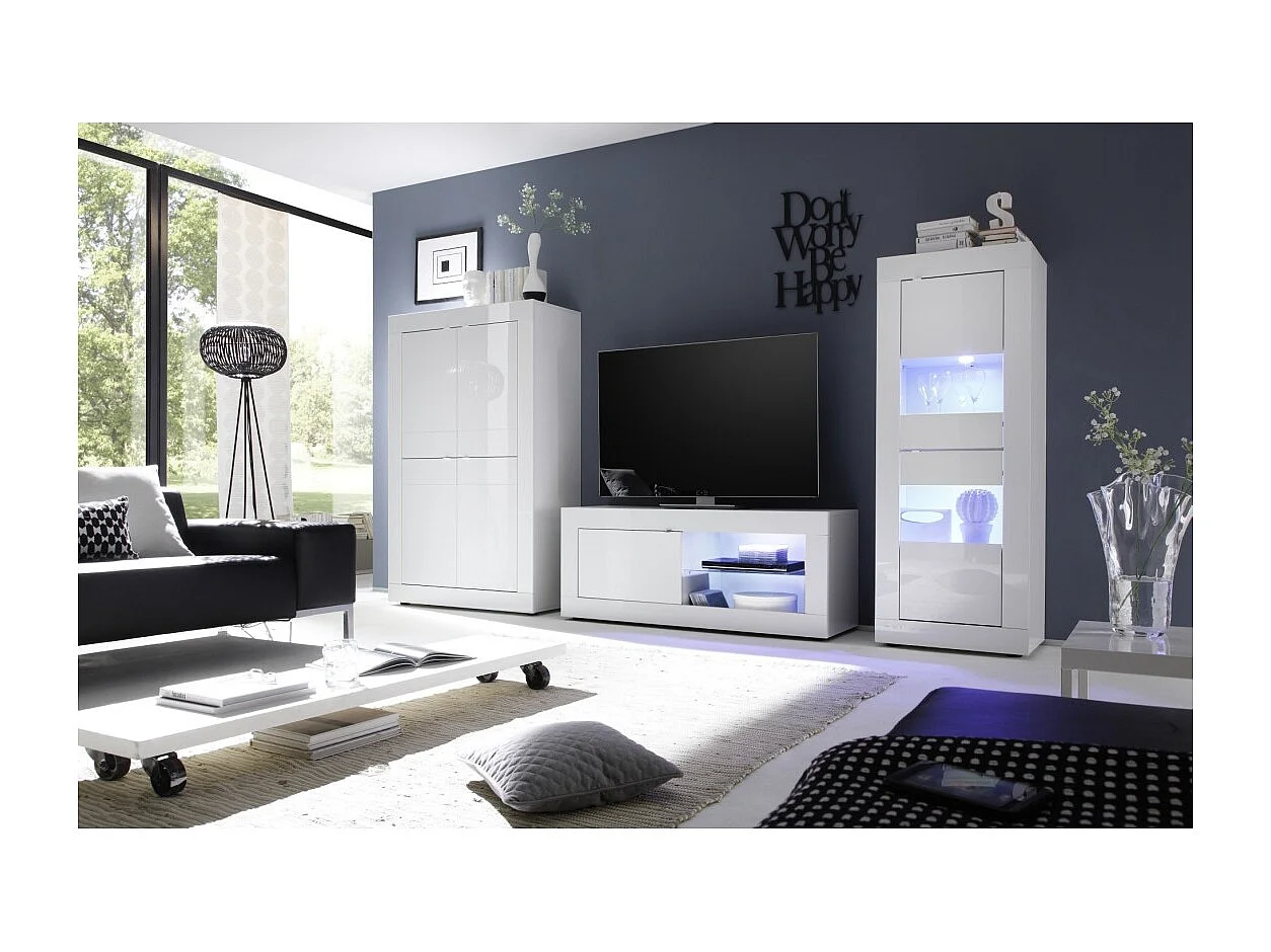 Vetrina con porta in vetro, collezione ISORA, colore bianco lucido lacato