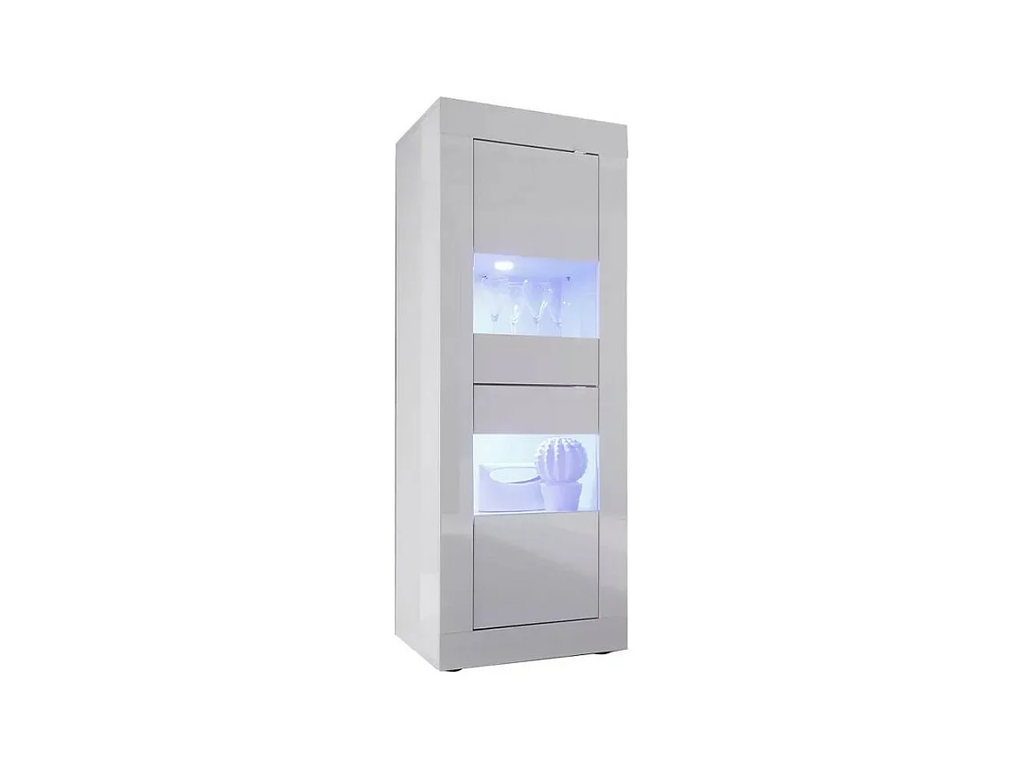Vitrine met glazen deur, collectie ISORA, in glanzend witte lakkleur