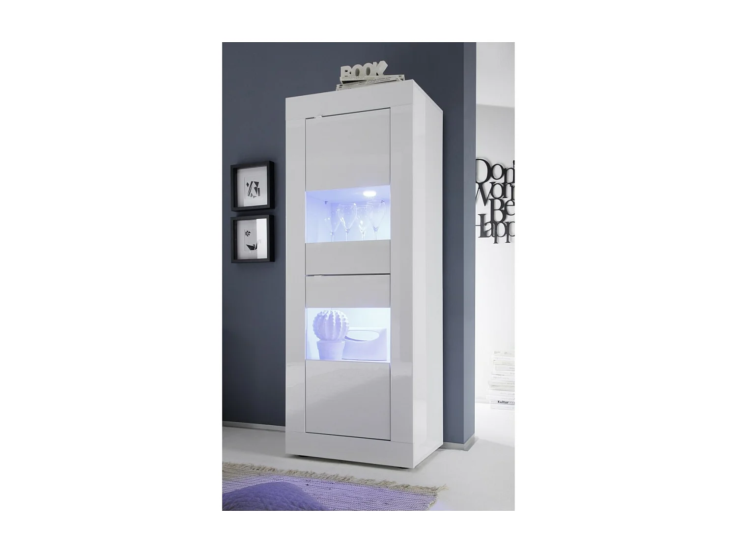 Vetrina con porta in vetro, collezione ISORA, colore bianco lucido lacato