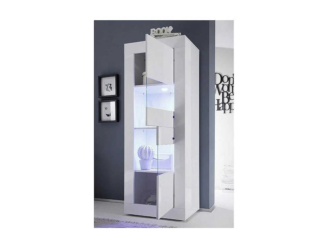 Vetrina con porta in vetro, collezione ISORA, colore bianco lucido lacato