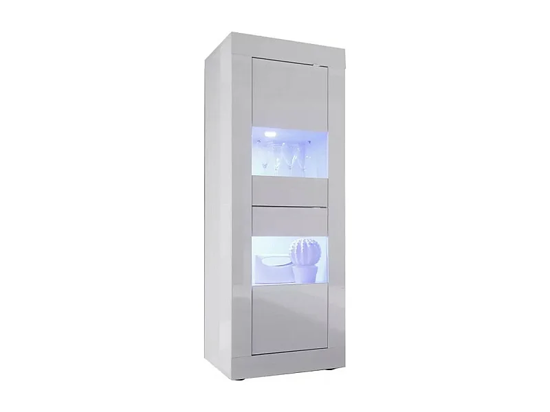 Vitrine avec porte en verre, collection ISORA, coloris blanc laqué brillant