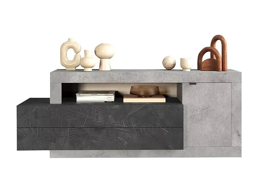 TV-Möbel mit 2 Türen und 2 Schubladen, Kollektion ACCESS, weiß/hell Eiche