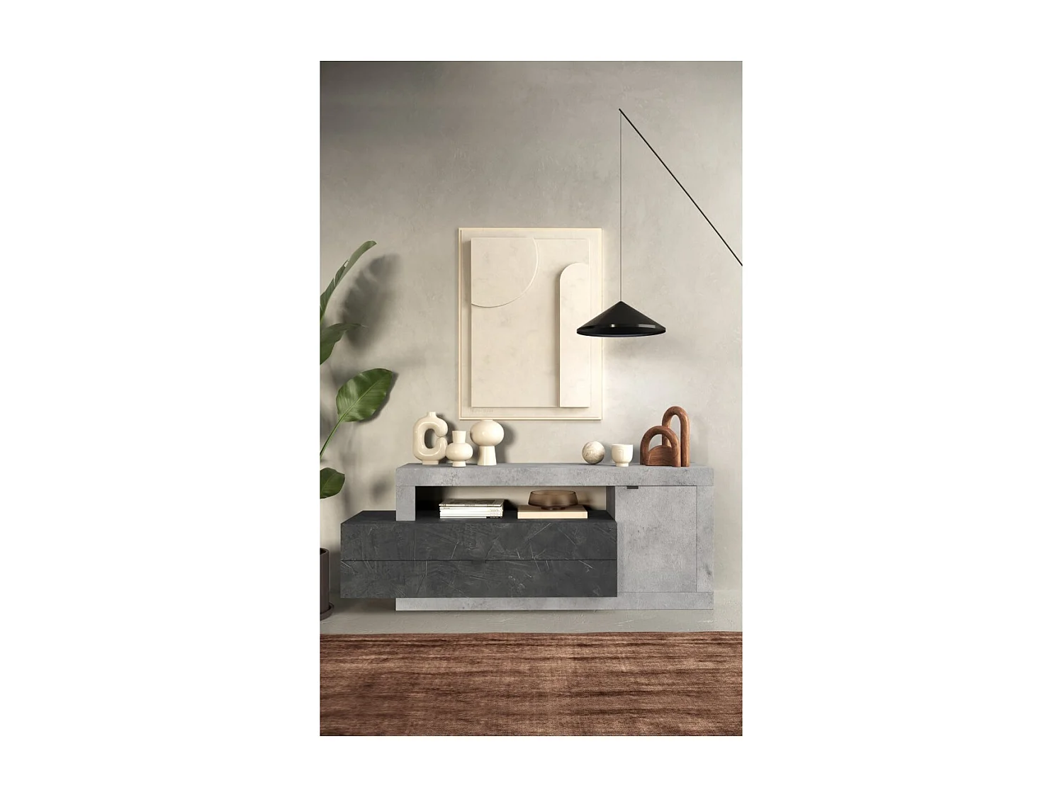 TV-Möbel mit 2 Türen und 2 Schubladen, Kollektion ACCESS, weiß/hell Eiche