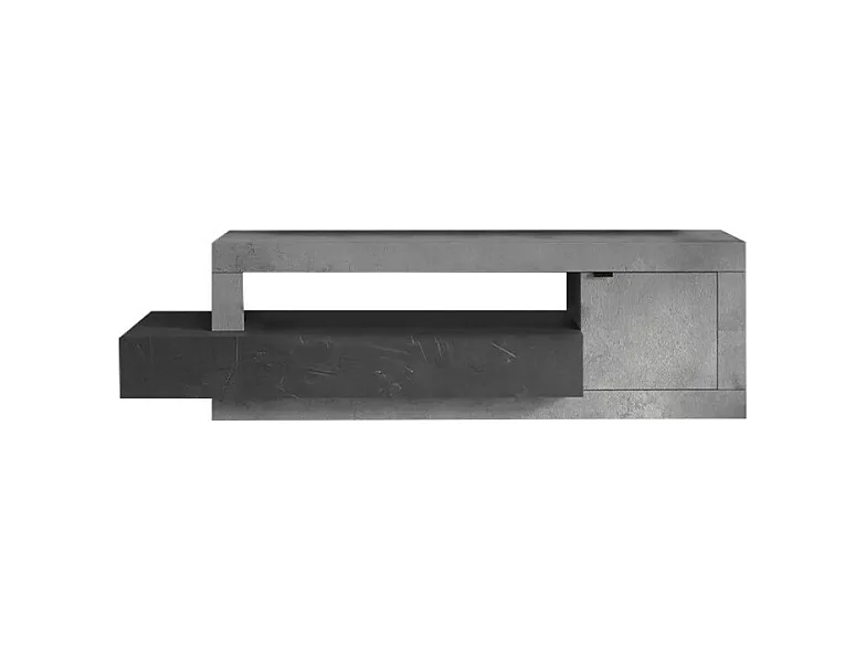 Meuble TV 1 porte 1 tiroir collection DOMI. Coloris effet béton et gris anthracite, idéal dans un salon design