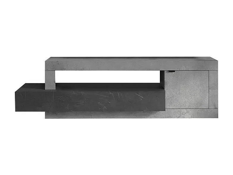 Meuble TV 1 porte 1 tiroir collection DOMI. Coloris effet béton et gris anthracite, idéal dans un salon design
