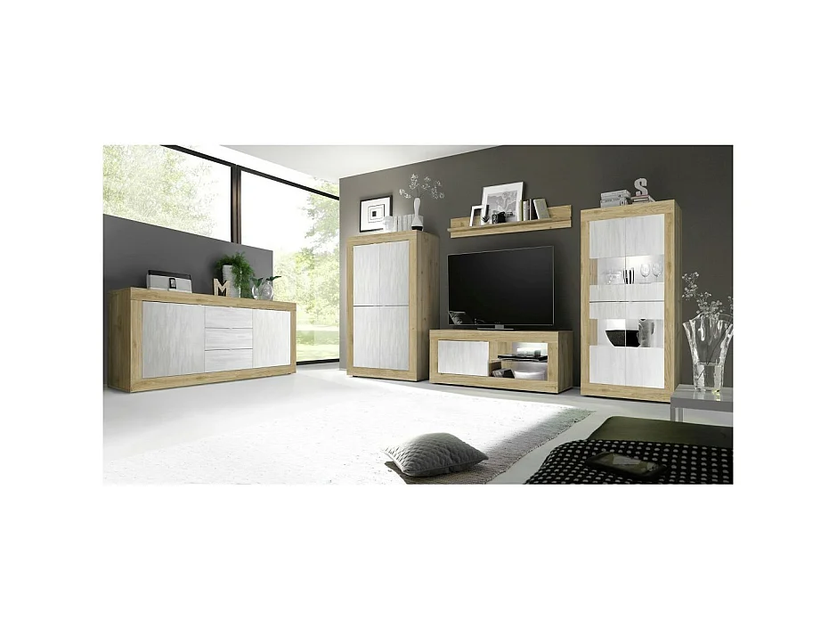 TV-meubel 1 deur zonder verlichting ACCESS. Kleur wit en licht eiken.