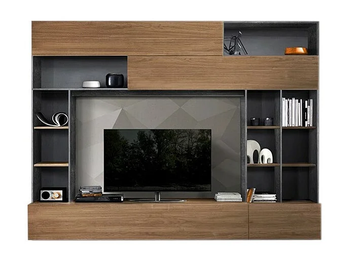 Wandcompositie woonkamer met opbergruimte, eiken/antracietgrijs, collectie PATIO