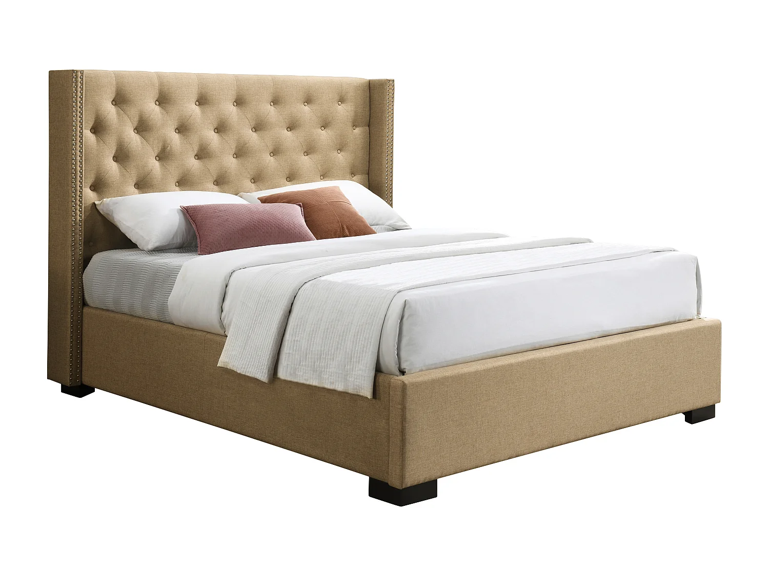 Letto con contenitore 180 x 200 cm con testata trapuntata Tessuto Beige - MASSIMO